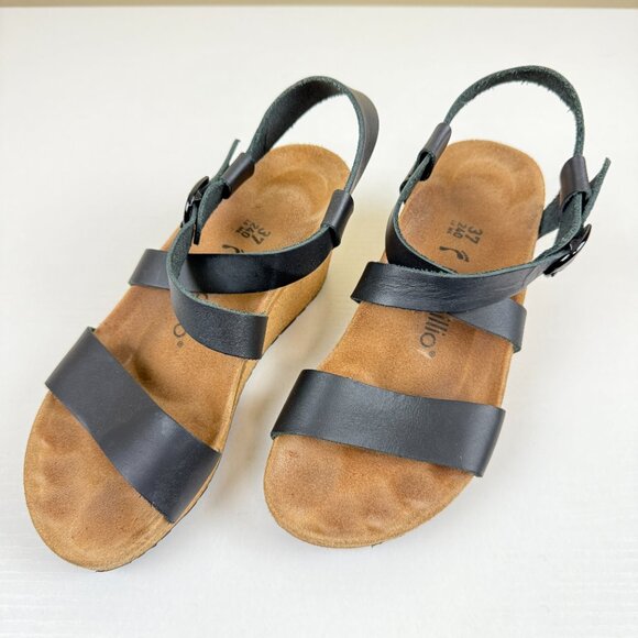 EUC Papillio Birkenstock Black Leather Wedge Sandals - Picture 2 of 11